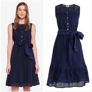 J. Crew Roots Allover Eyelet Dress in Navy